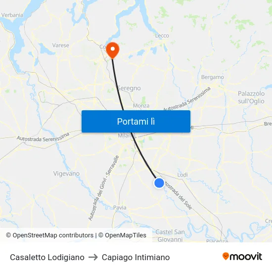 Casaletto Lodigiano to Capiago Intimiano map