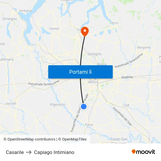 Casarile to Capiago Intimiano map