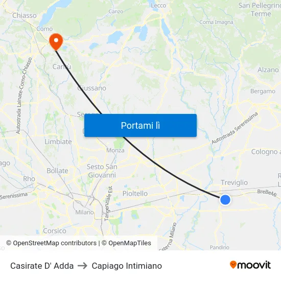 Casirate D' Adda to Capiago Intimiano map