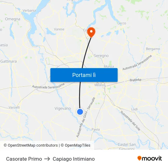 Casorate Primo to Capiago Intimiano map