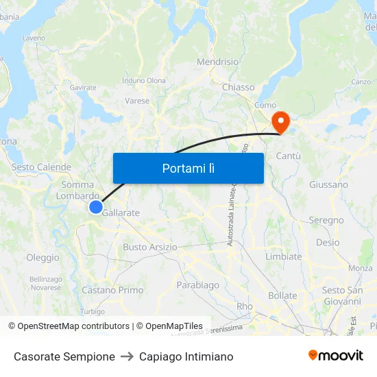 Casorate Sempione to Capiago Intimiano map