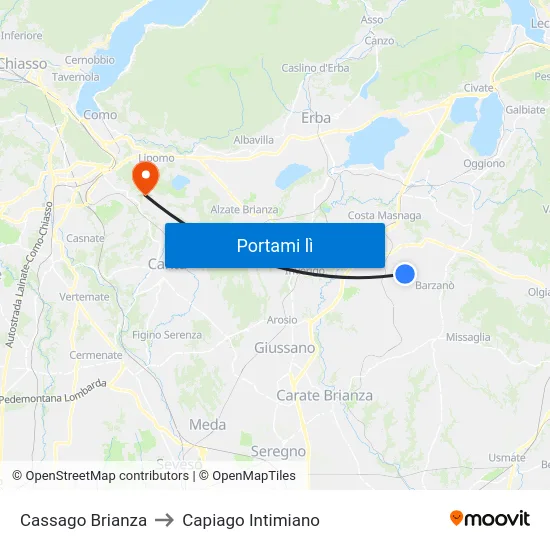 Cassago Brianza to Capiago Intimiano map