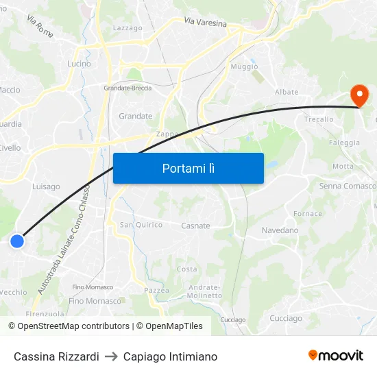 Cassina Rizzardi to Capiago Intimiano map