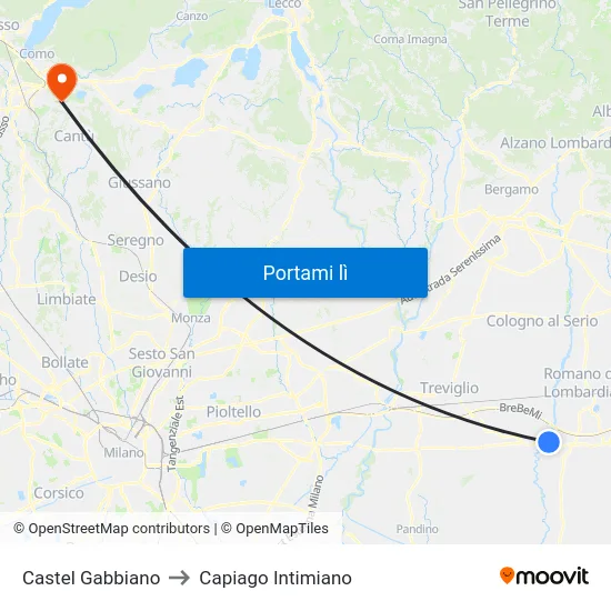 Castel Gabbiano to Capiago Intimiano map