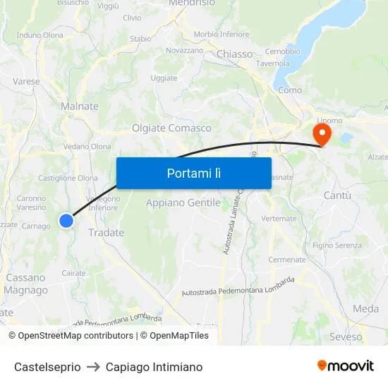 Castelseprio to Capiago Intimiano map