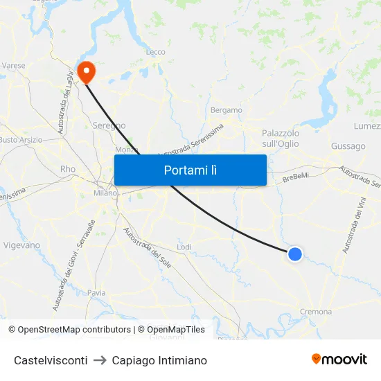 Castelvisconti to Capiago Intimiano map
