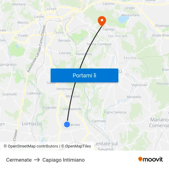 Cermenate to Capiago Intimiano map