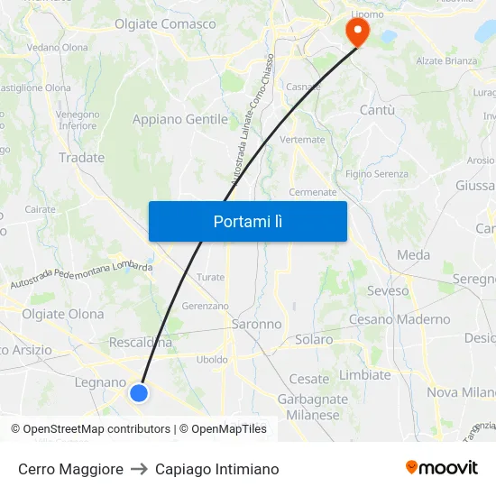 Cerro Maggiore to Capiago Intimiano map