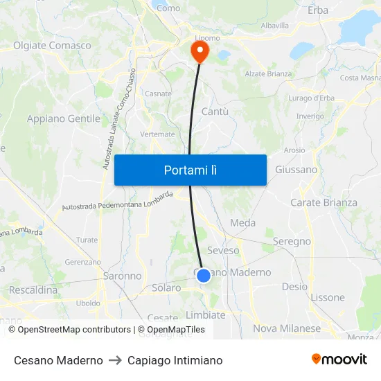 Cesano Maderno to Capiago Intimiano map