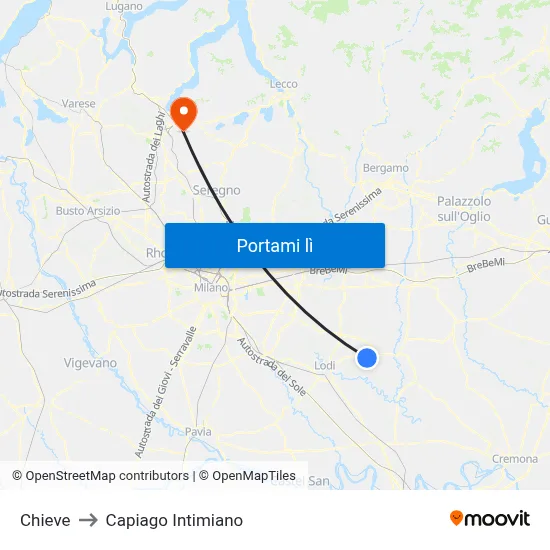 Chieve to Capiago Intimiano map