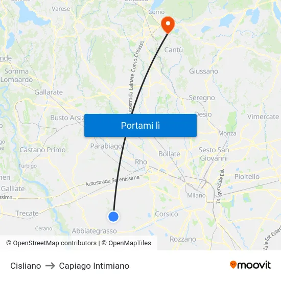 Cisliano to Capiago Intimiano map