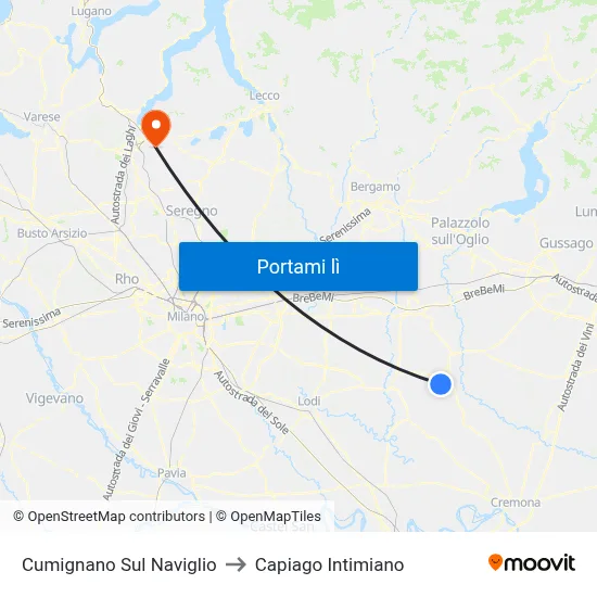 Cumignano Sul Naviglio to Capiago Intimiano map