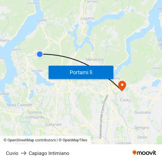 Cuvio to Capiago Intimiano map