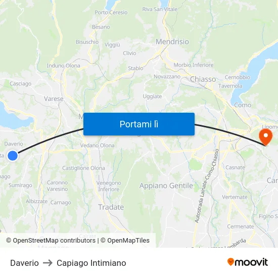 Daverio to Capiago Intimiano map