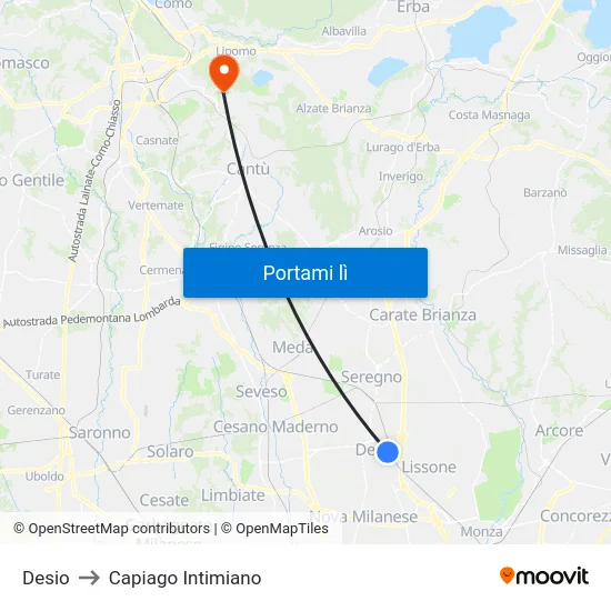 Desio to Capiago Intimiano map