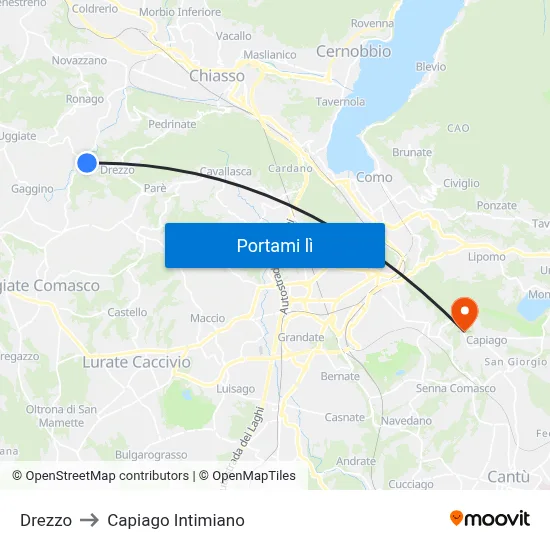 Drezzo to Capiago Intimiano map