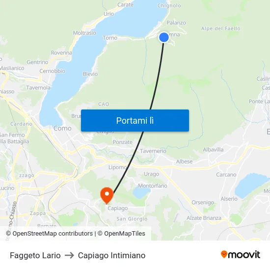 Faggeto Lario to Capiago Intimiano map