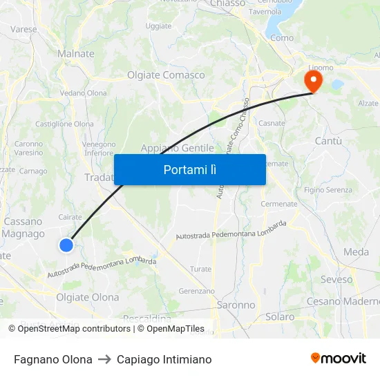 Fagnano Olona to Capiago Intimiano map