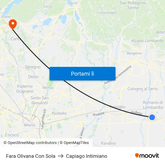 Fara Olivana Con Sola to Capiago Intimiano map