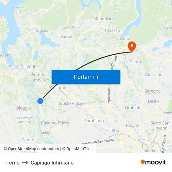 Ferno to Capiago Intimiano map