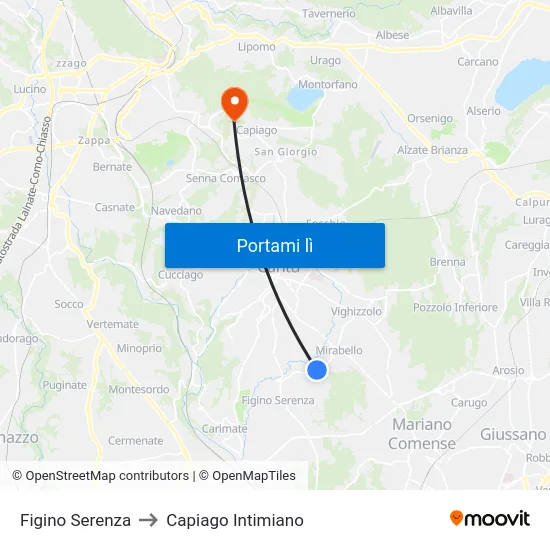Figino Serenza to Capiago Intimiano map