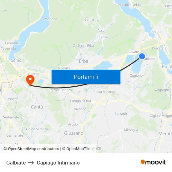 Galbiate to Capiago Intimiano map