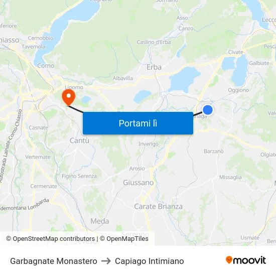 Garbagnate Monastero to Capiago Intimiano map