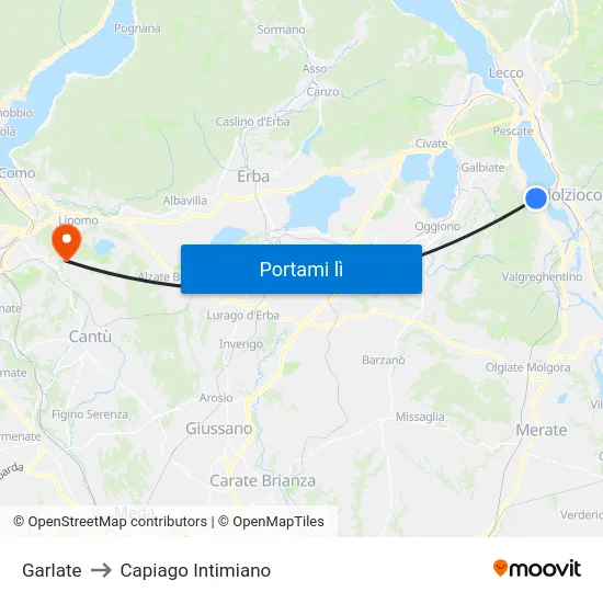 Garlate to Capiago Intimiano map