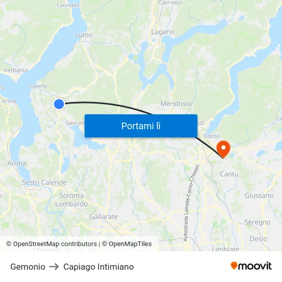 Gemonio to Capiago Intimiano map