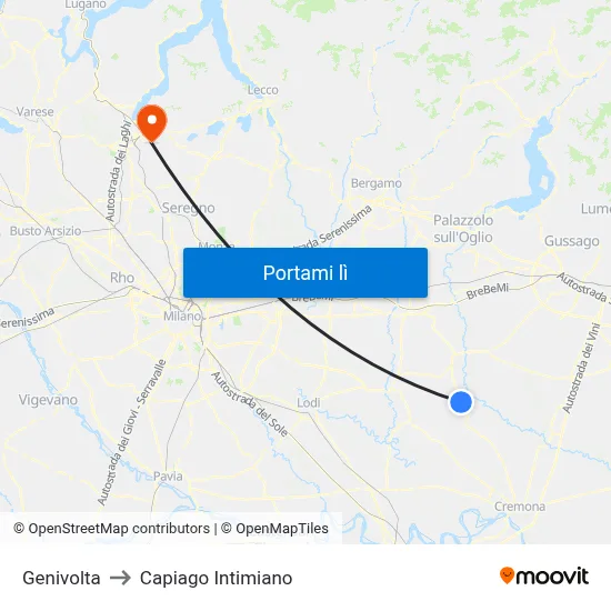 Genivolta to Capiago Intimiano map