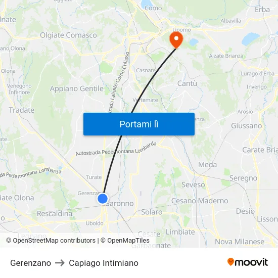 Gerenzano to Capiago Intimiano map