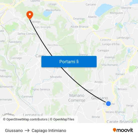 Giussano to Capiago Intimiano map