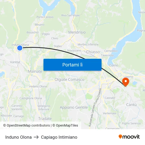 Induno Olona to Capiago Intimiano map