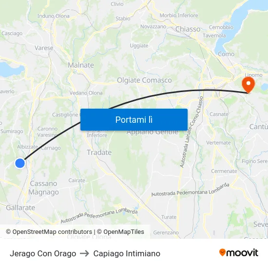 Jerago Con Orago to Capiago Intimiano map
