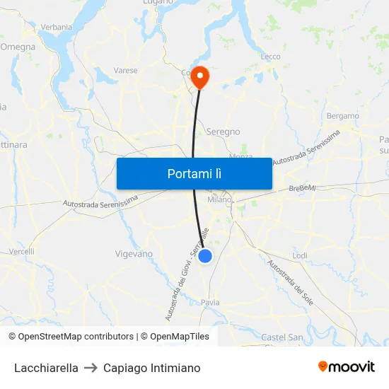 Lacchiarella to Capiago Intimiano map