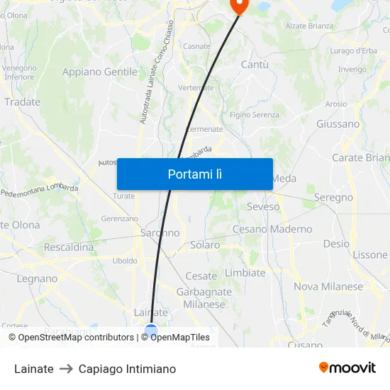 Lainate to Capiago Intimiano map