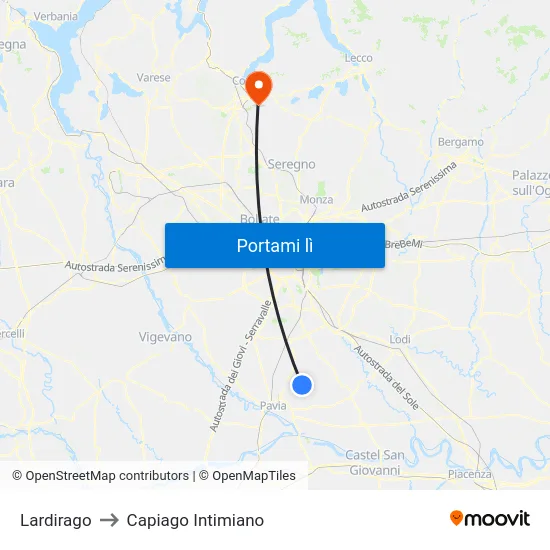 Lardirago to Capiago Intimiano map