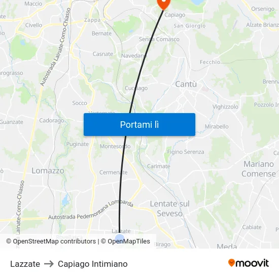 Lazzate to Capiago Intimiano map