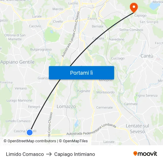 Limido Comasco to Capiago Intimiano map