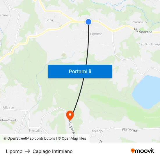 Lipomo to Capiago Intimiano map