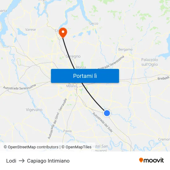 Lodi to Capiago Intimiano map