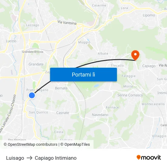 Luisago to Capiago Intimiano map