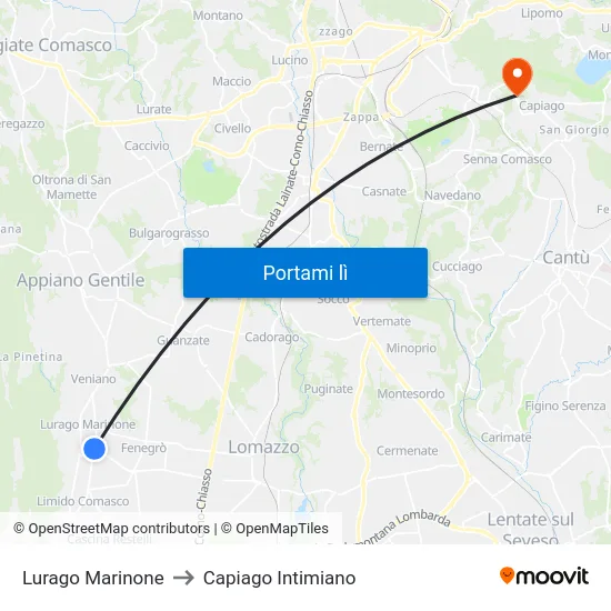 Lurago Marinone to Capiago Intimiano map