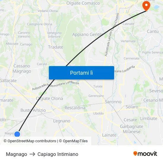 Magnago to Capiago Intimiano map