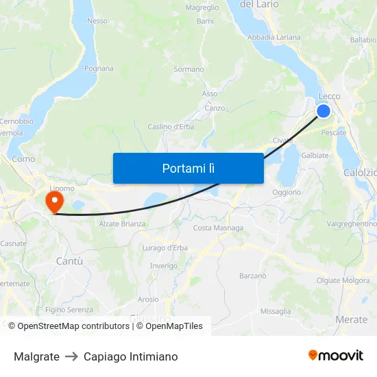 Malgrate to Capiago Intimiano map