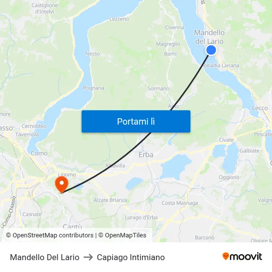 Mandello Del Lario to Capiago Intimiano map
