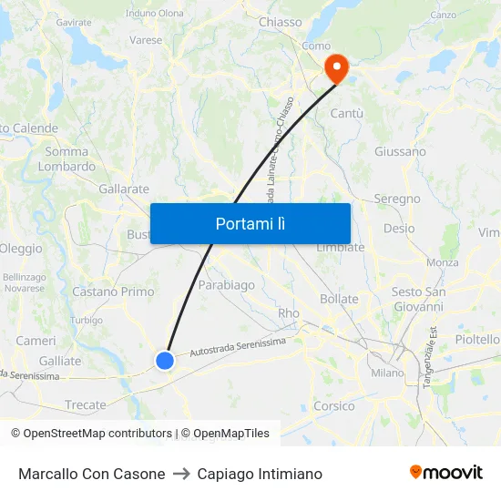 Marcallo Con Casone to Capiago Intimiano map