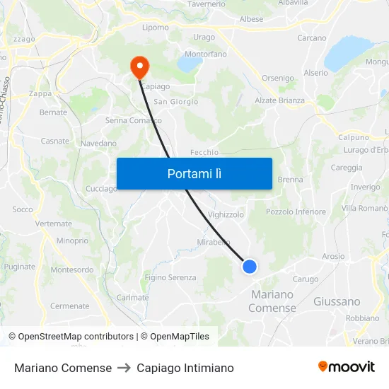Mariano Comense to Capiago Intimiano map