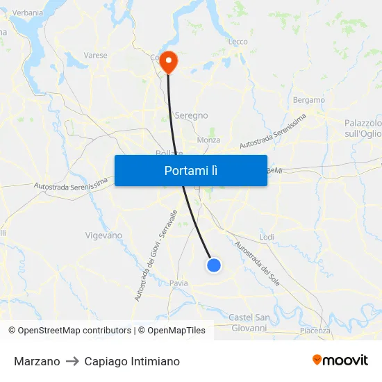 Marzano to Capiago Intimiano map