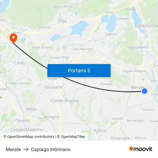 Merate to Capiago Intimiano map
